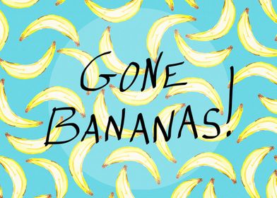 Gone Bananas!  Digitally hand painted bananas on a blu ... 