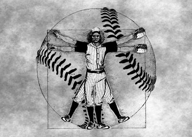 Vitruvian Baseball Player (B/W Tones)