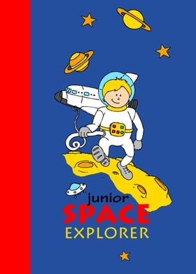 A blonde boy in a space suit walking on the surface of  ... 