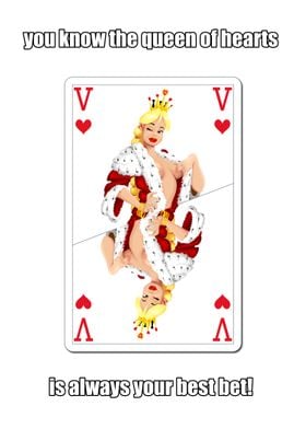 queen of hearts pop-art, with meme-style snippet from t ... 