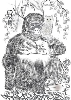 Jungle Gorilla: A detail illustration of Gorilla and hi ... 