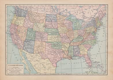 Vintage Map of The United States
