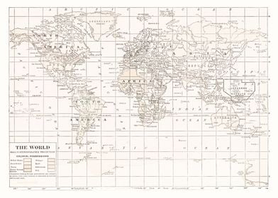 Cream and White Vintage World Map