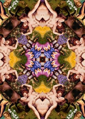 Floral  abstract rennaisance pattern with angels kissin ... 