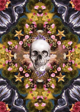 Floral abstract rennaisance collage with a skull