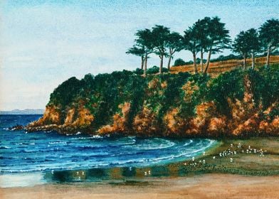 Brittany rocky coast, acrylic painting