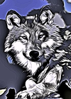 Wolf 2014-1101 Graphic of a grey wolf with blue to purp ... 