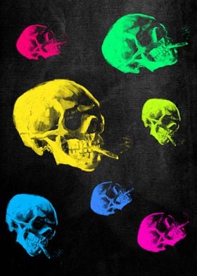Van Gogh Skull with burning cigarette Remixed