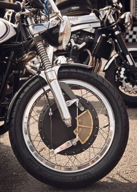 front drum brake of a classic British Cafe Racer motorc ... 