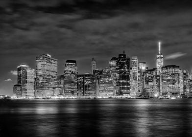 Lower Manhattan at night, photographed from brooklyn ov ... 