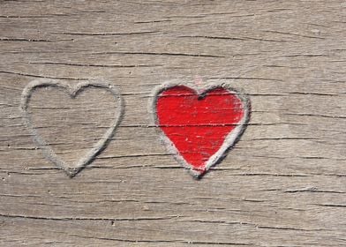 Two Hearts on Wood