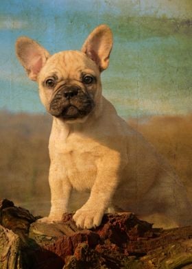 Cute French Bulldog puppy, vintage look, a faithfully f ... 