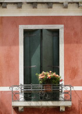 Green Venetian Window on Peach