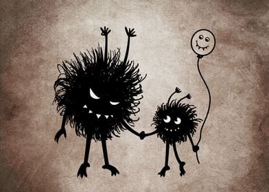 Dark textured illustration of two evil cartoon characte ... 