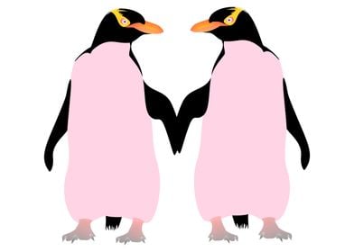 Gay Pride Lesbian Penguins Holding Hands. Two Penguins  ... 