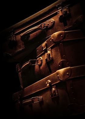 Brown leather suitcases