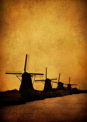Dutch windmills at dawn