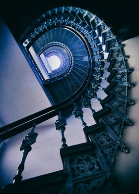 Blue steel spiral staircase