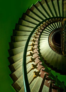 Spiral staircase in green tones