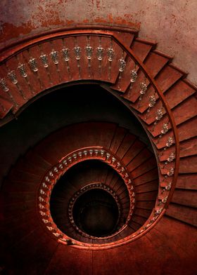 Spiral staircaise in brown and red tones