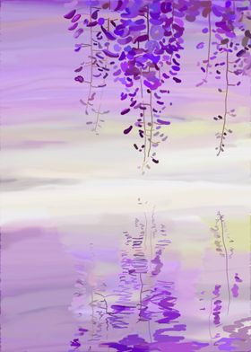 Wisteria drops - a watercolor in Asian style.