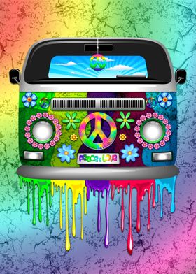Hippie Van Dripping Rainbow Paint