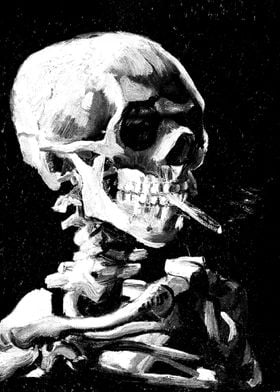 van gogh skull with burning cigarette