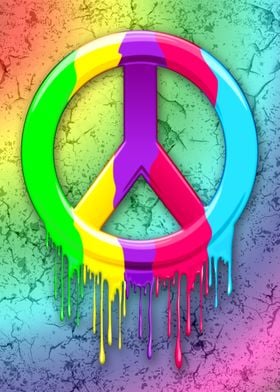 Peace Sign Dripping Rainbow Paint