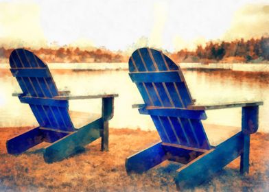 Adirondack Chairs at Lake Placid, New York - watercolor ... 