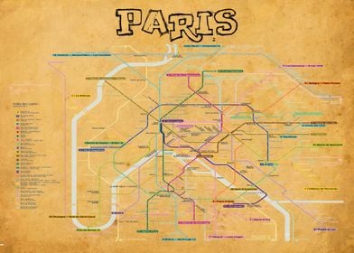 Metro Paris vintage looking map