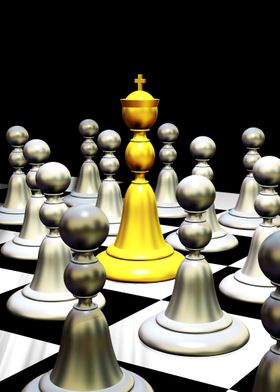 King Golden Chess on Chessboard 3d