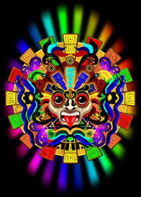 Aztec Warrior Mask Rainbow Colors