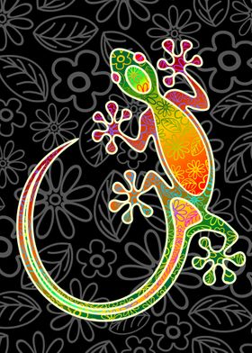 Gecko Floral Tribal Art