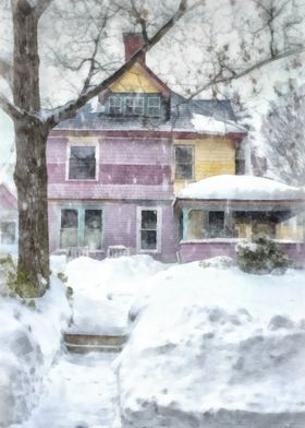 Painted Lady Snowstorm.  A colorful Victorian house in  ... 
