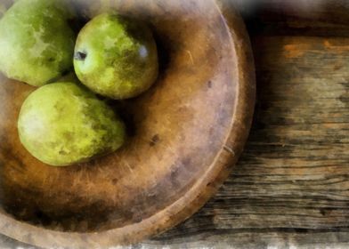 Three Pears in a wooden bowl still life by Edward M. Fi ... 