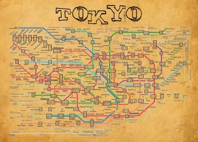 Tokyo Metro vintage looking map