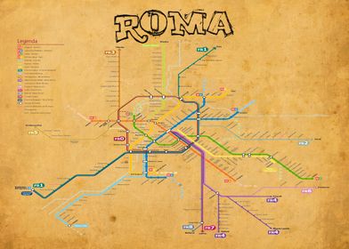 Metro Rome vintage looking map