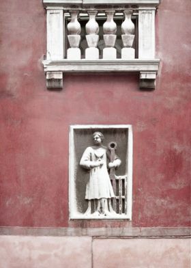 Venetian Balcony and Sculpture on Marsala Wine Red