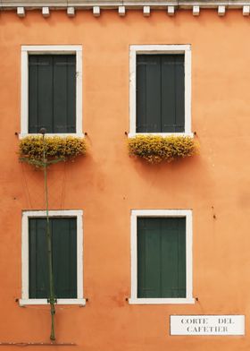 Four Green Windows on Orange in Venice - Corte del Cafe ... 