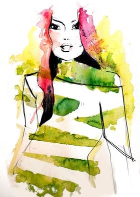 Striped shirt girl fashion illustration
