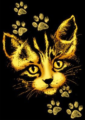 Cute Cat Portrait with Paws Prints