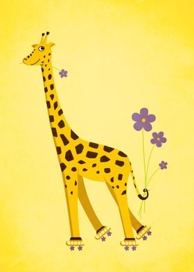 Yellow Funny Roller Skating Giraffe