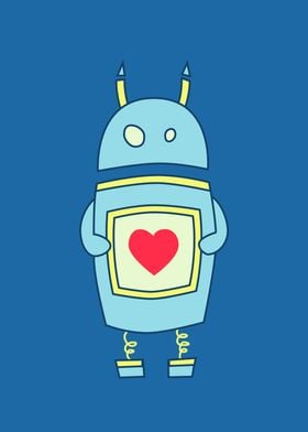 Blue Cute Clumsy Cartoon Robot With Heart