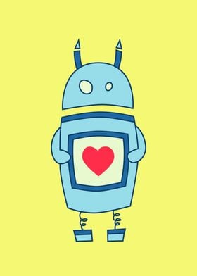 Cute Clumsy Cartoon Robot With Heart