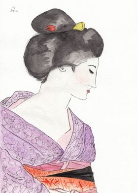 Woman in purple kimono
