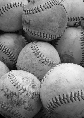 Vintage Baseballs in Black and White - Vertical