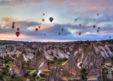 hot air balloons over Cappadocia