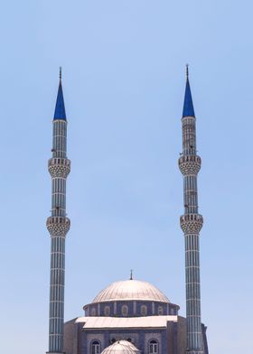 a mosque with two minarets