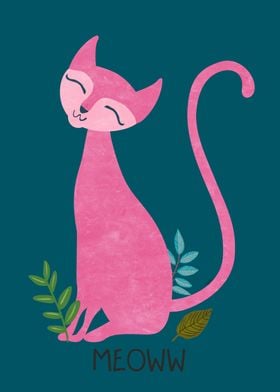 Meoww - Pink kitten on a green color