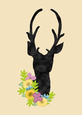 Deer Silhouette Flowers
